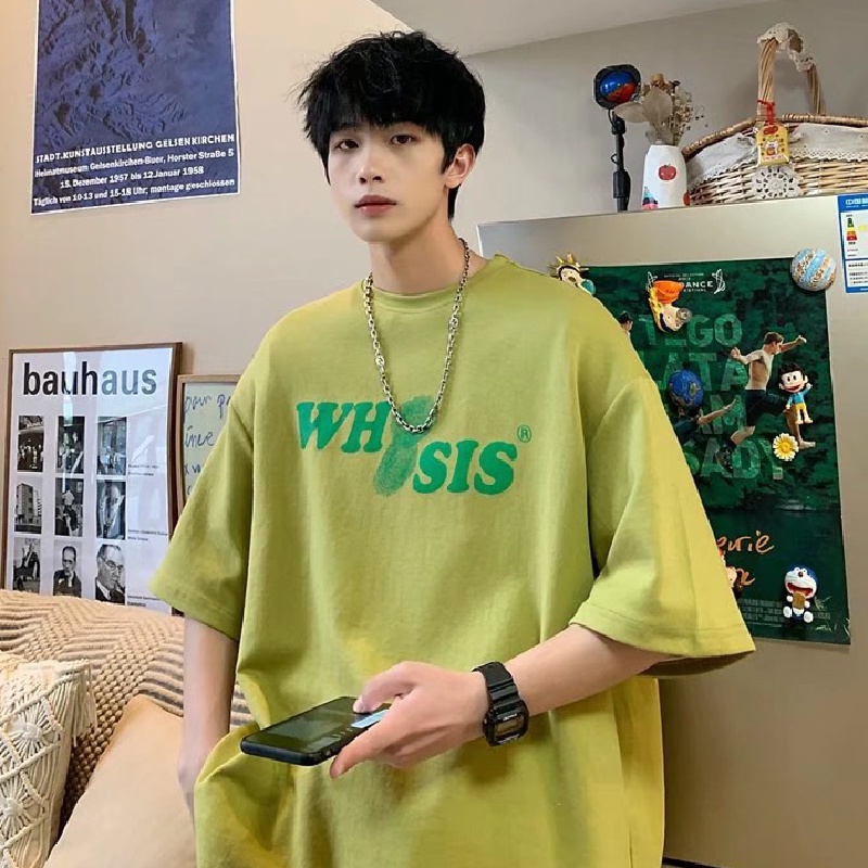 Áo Thun Tay Ngắn Cổ Tròn In Chữ Dáng Rộng Thời Trang Mùa Hè Cho Nam size M-5XL