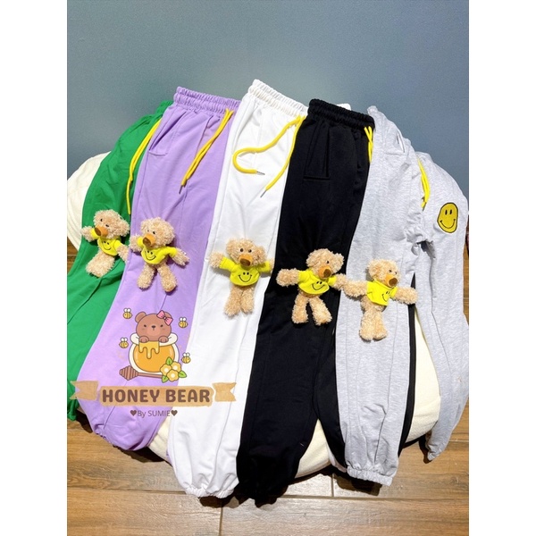 QUẦN THUN JOGGER NỮ GẮN GẤU DỂ THƯƠNG - MÀU XANH LÁ - HB021