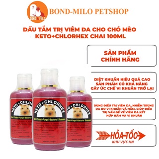 DẦU TẮM TRỊ VIÊM DA CHO CHÓ MÈO KETO+CHLORHEX CHAI 100ML - BONDMILO SHOP
