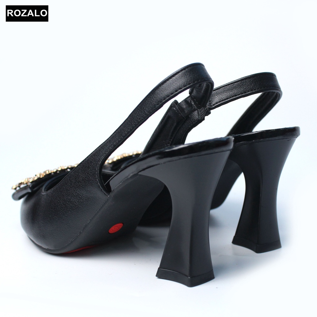 Sandal bít mũi cao gót 7P da mờ họa tiết đính đá Rozalo R8612