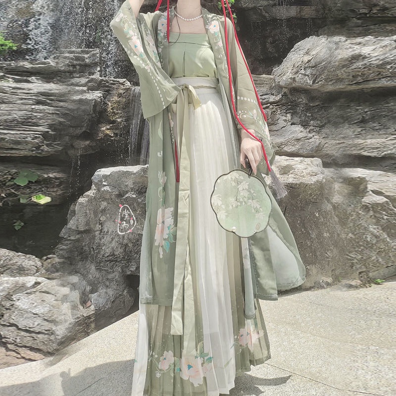 Jin Yige Qing Ci Hán Phục Dáng Dài Xếp Ly Eo Dài in Họa Tiết Song Dynasty Khô Nhanh Thời Trang Xuân Thu Tươi Mới Jin Yige Qing Ci Cho Nữ Áo Thời Trang Xuân Thu 9.20 Trẻ Trung Năng Động