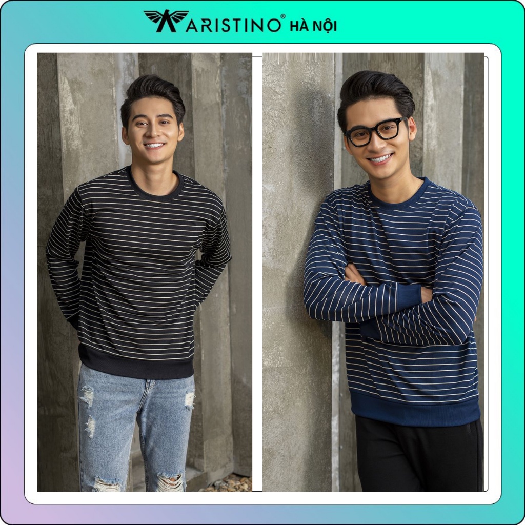 Áo thu đông nam dài tay ARISTINO TAG 450K họa tiết kẻ ngang, trẻ trung, ASW004W9 (2 màu)