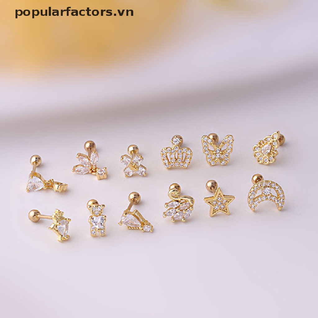 Hoa tai mặt hình bướm / trăng / thánh giá / vương miện bằng inox sang trọng cho nữ