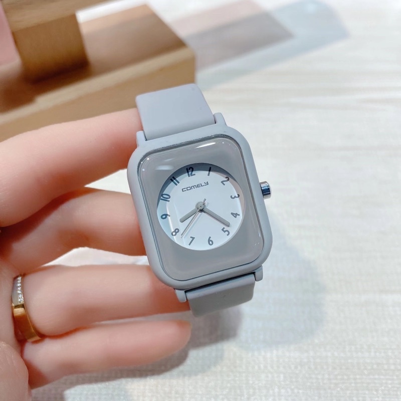 Đồng Hồ Đeo Tay Thời Trang Nữ Bolun Rus11 Dây Cao Su Silicon Mặt Chữ Nhật Ulzzang