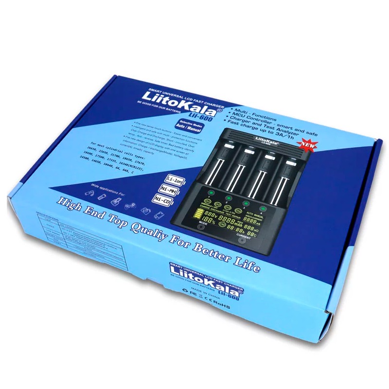 Bộ Sạc Pin LiitoKala Lii-600 Bản 2020 Sạc Nhanh 3000mA, Màn Hình LCD, Nút Cảm Ứng, Cảm Biến Nhiệt