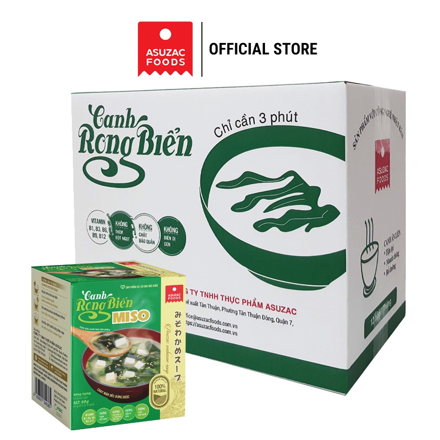 Thùng 12 hộp Canh rong biển Miso Asuzac (50 g x 12 hộp)