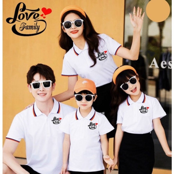 Áo gia đình có cổ 3/4/5 người in logo LOVE FAMILY .Chất Liệu Poly Thái 4 Chiều Đủ Size Cho Từ 8 đến 100kg .