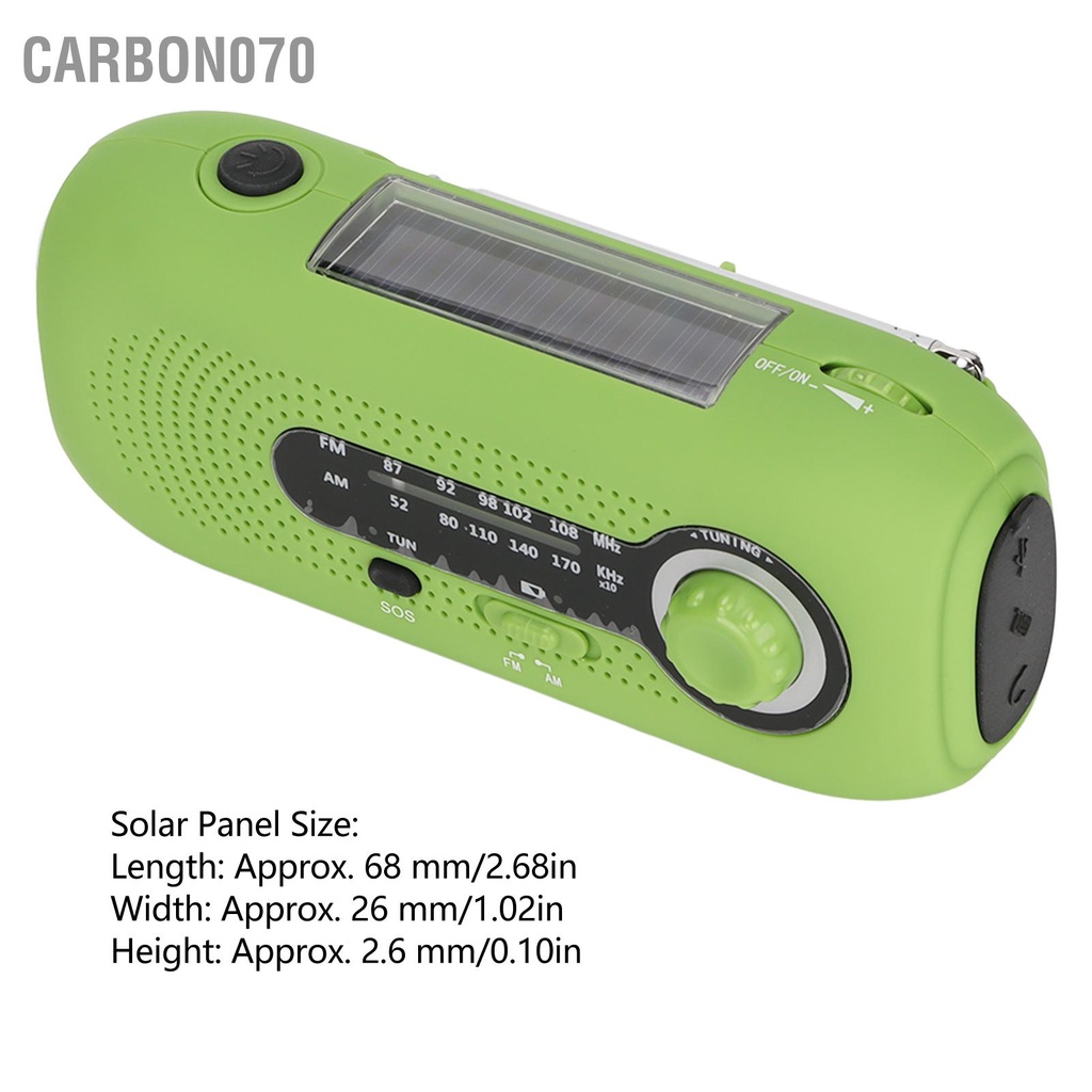 Carbon070 Đài phát thanh thời tiết khẩn cấp Đa chức năng AM Băng tần FM Sạc lượng mặt trời 5 đèn LED quay tay để cắm trại ngoài