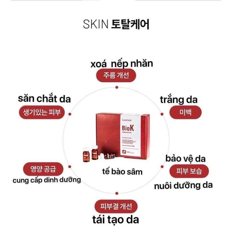 HÀNG NHẬP KHẨU CHÍNH HÃNG GCOOP Tế Bào Gốc nội sinh BioK Carecella 20 ỐNGx5ML Siêu tái tạo giảm nhăn căng bóng trắng DA