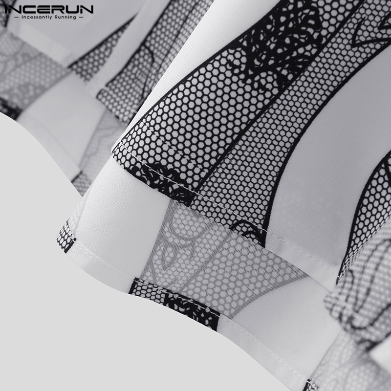 INCERUN Áo Sơ Mi Nam Dài Tay Cài Nút In Hoa Kiểu Retro Trẻ Trung