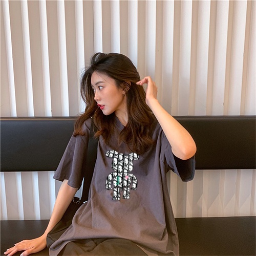 Áo thun 3158 nữ form rộng chất dày cotton khô quảng châu Gấu bearbrick NH6