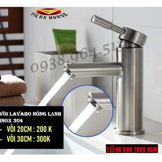 Vòi lavabo nóng lạnh inox 304 - cao 20cm