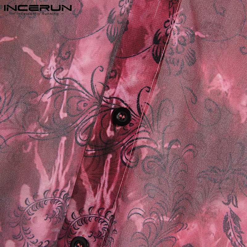 INCERUN Áo Lưới Tay Dài In Họa Tiết Có Nút Gài Thời Trang Đi Biển Cho Nam