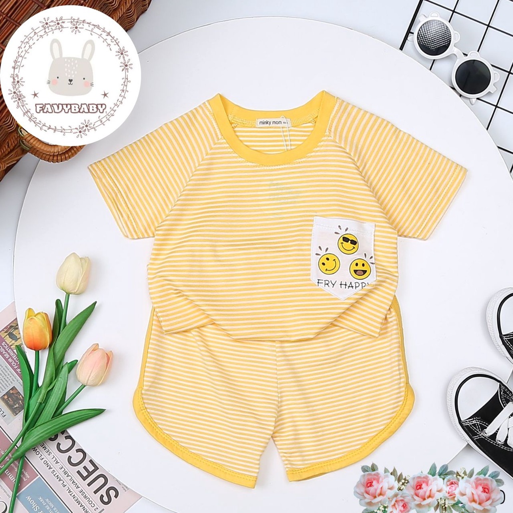 Bộ Cộc MINKY MOM Chính Hãng Bé Trai Bé Gái Thun Lạnh Sọc Dệt Có Túi Hình Khủng Long Gấu Bé 0 1 2 3 4 5 Tuổi - Favybaby