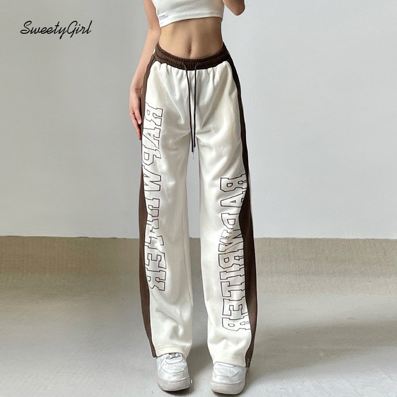 Quần Dài Thể Thao Dáng Rộng In Chữ Phối Màu Tương Phản Thời Trang 2022 Cho Nữ