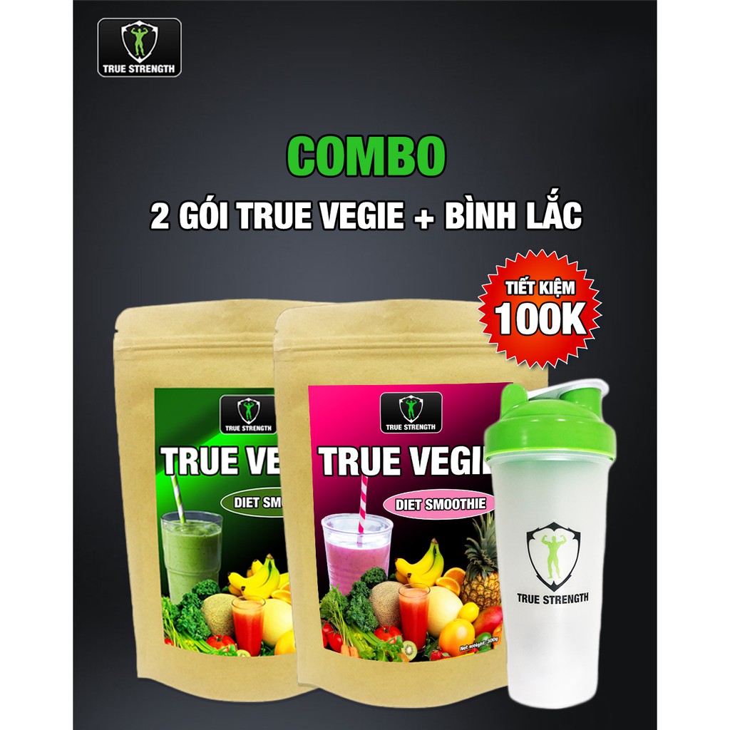 [Tiết kiệm 100k] Combo 2 gói Bột Rau Củ Quả True Vegie + Bình lắc (Bổ sung rau / Giảm cân / Đẹp da)