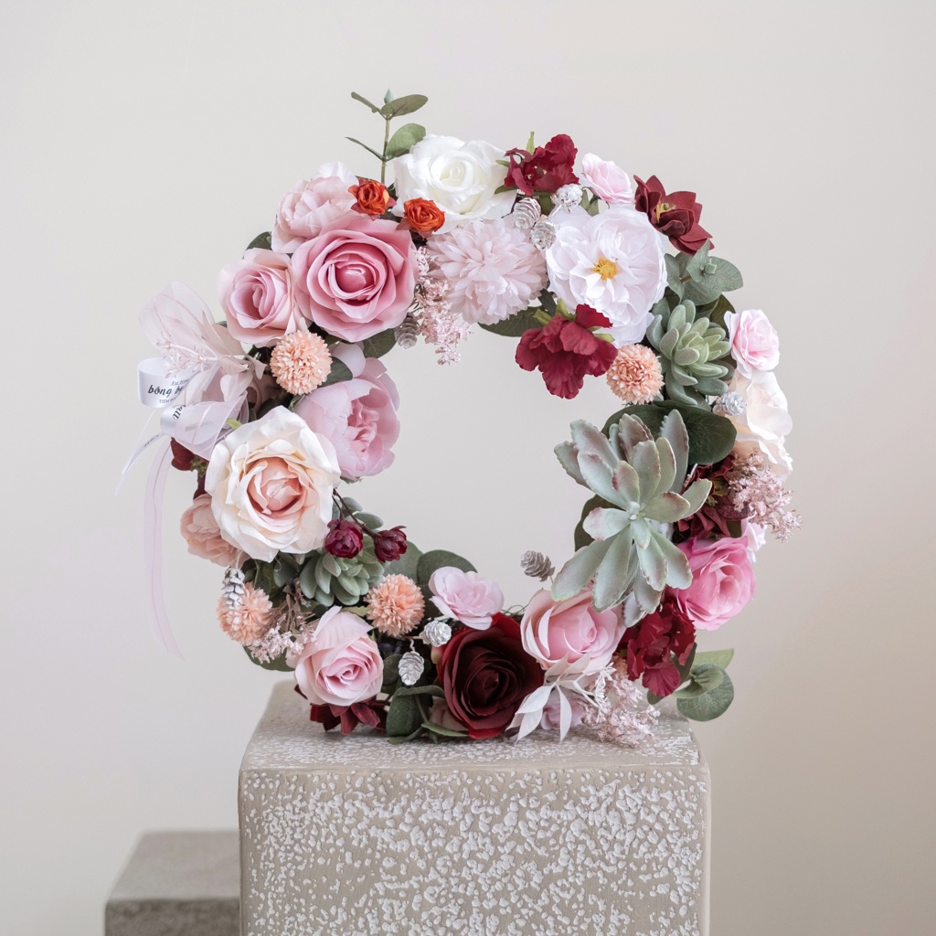 Vòng hoa treo cửa đẹp - vòng hoa trang trí phong cách vintage Hàn Quốc thương hiệu BÔNG BY CATT