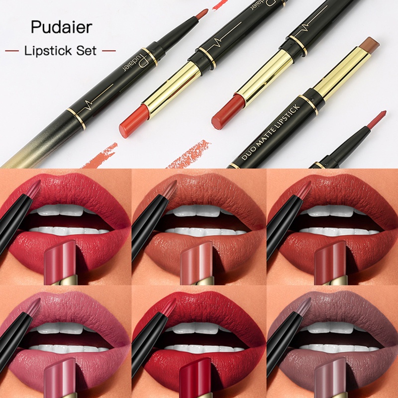 Son Môi Kiêm Bút Kẻ Viền Môi Hai Đầu Màu Lì Chống Thấm Nước Thương Hiệu brroa