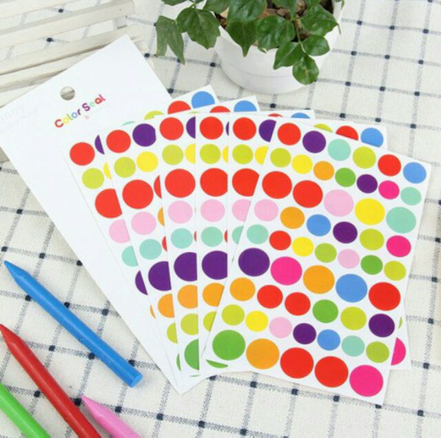 Set 6 tấm sticker Trái tim / Ngôi sao ❤🌟⭕ nhiều sắc màu - Trang trí handmade, sổ planner, scrapbook