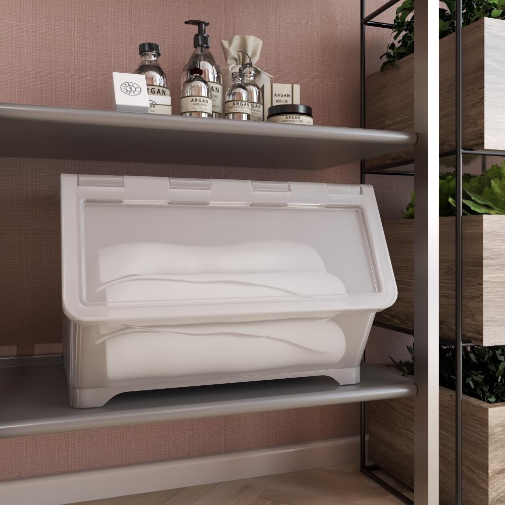 HomeBase STACKO thùng nhựa đựng đồ đa năng sz L W44xH24xD30cm màu trắng trong