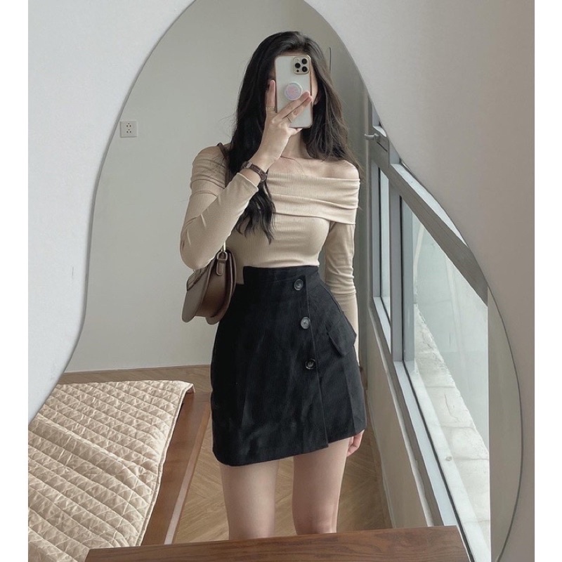 Áo Len Tăm Trễ Vai Tay Dài Chất Mịn Phong Cách Hàn Quốc Ulzzang Style