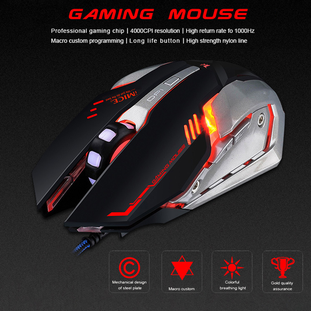 Chuột Chơi Game Chuyên Nghiệp Mimice V8 Có Đèn Led Và Phụ Kiện