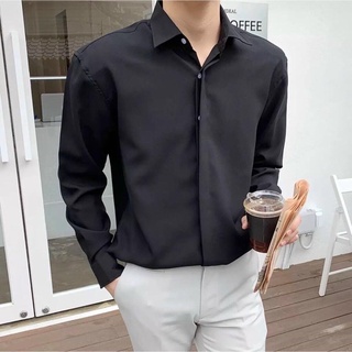 Áo sơ mi nam dấu cúc dài tay dáng rộng hàn quốc vải lụa thái không nhăn