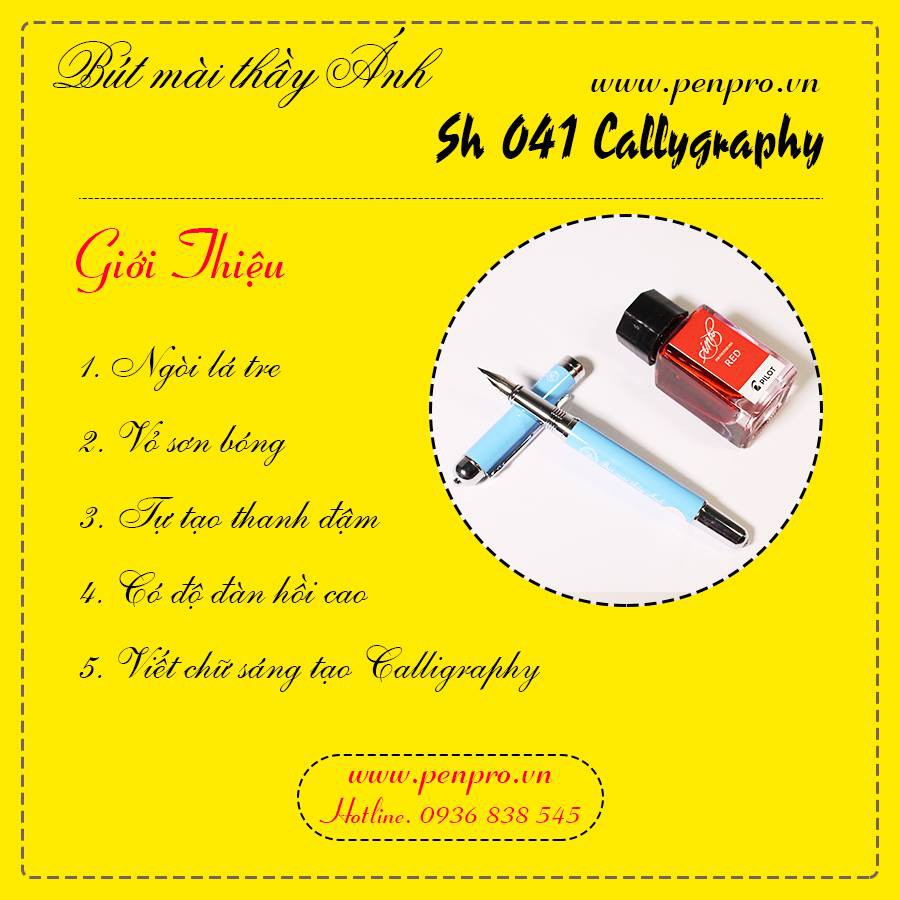 Bút Máy,bút luyện chữ,bút mài thầy ánh SH041 ngòi lá tre Calligraphy G trắng - PenPro