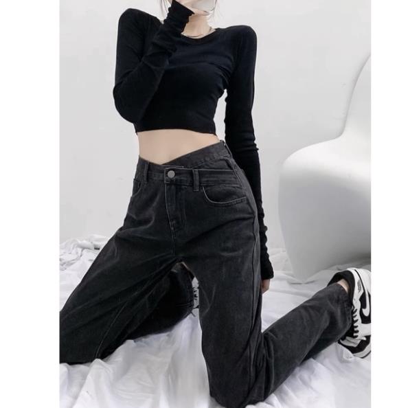 Quần Jeans Ống Rộng Xanh - Quần Bò Ống Rộng Nữ Dáng Suông 1 Cúc Cạp Chéo Ulzzang Unisex | BigBuy360 - bigbuy360.vn