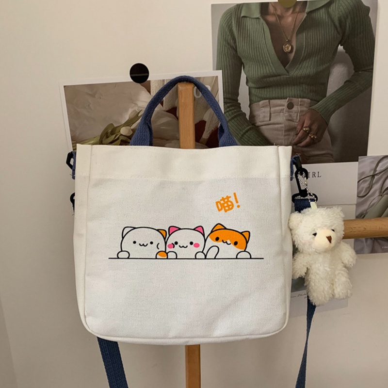 Túi Đeo Chéo Vai Bằng Vải Canvas In Họa Tiết Hoạt Hình Dễ Thương Phong Cách Hàn Quốc Thời Trang Cho Nữ