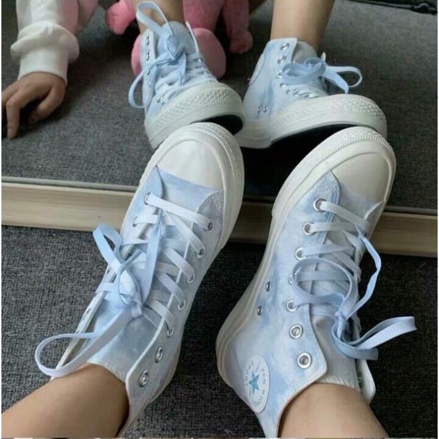 (Ảnh thật/ sẵn cao cổ size 38 màu xanh da trời) giày consver loang màu cao cổ và thấp cổ - Xa11