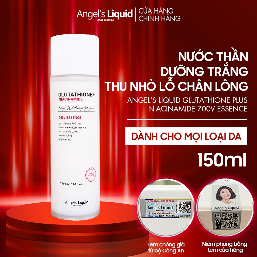 Nước Thần Dưỡng Trắng Se Khít Lỗ Chân Lông Angel's Liquid Glutathione plus Niacinamide 700V Essence 150ml