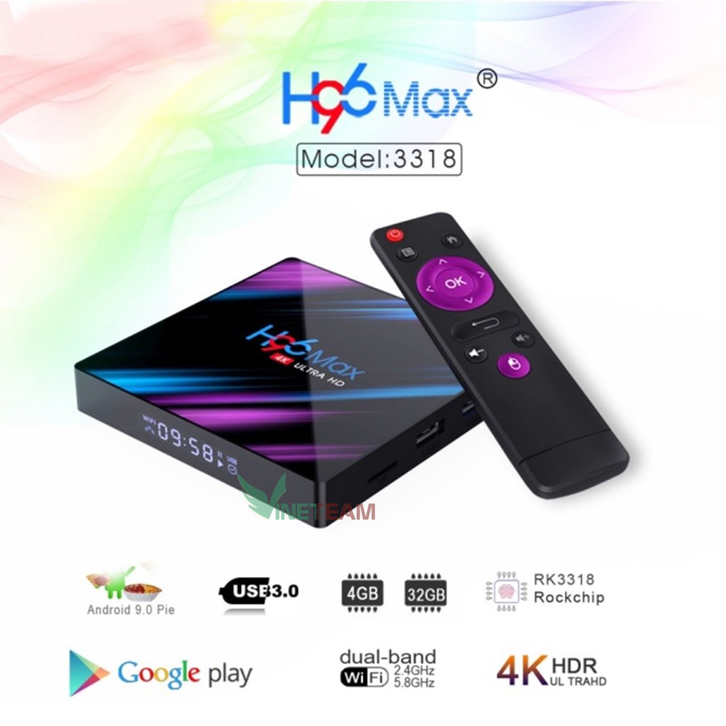 Thiết bị chuyển đổi TV thường thành smart TV H96 max-3318 CPU 4 nhân Android 9.0 4K 1080P TV Box RAM 4GB+ROM32GB