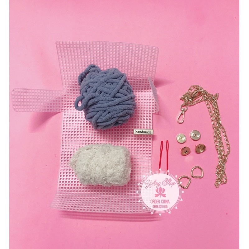 Set nguyên liệu làm túi len lông Handmade