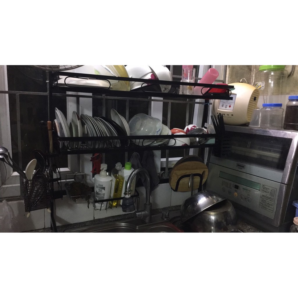 [Giá Hủy Diệt] Kệ Để Chén Bát Đa Năng Trên Bồn Rửa Bát, Giá Để Bát Đĩa Thông Minh 1,2 Tầng Sơn Đen Chống Han Gỉ