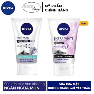 Sữa rửa mặt bùn khoáng nữ NIVEA giúp trắng da & se lỗ chân lông 100g