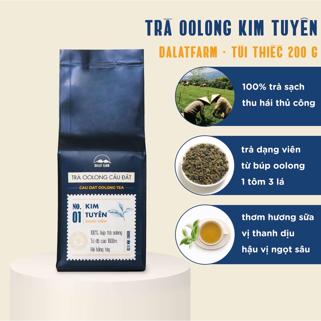 Trà Oolong Kim Tuyên Cầu Đất DalatFarm - Túi Thiếc 200Gr