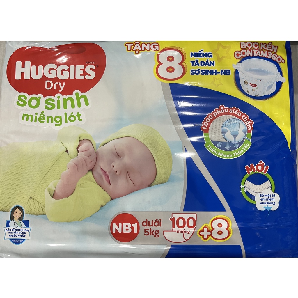 [Tặng 8 Miếng Tã Dán] Miếng lót sơ sinh Huggies NB1-100 miếng