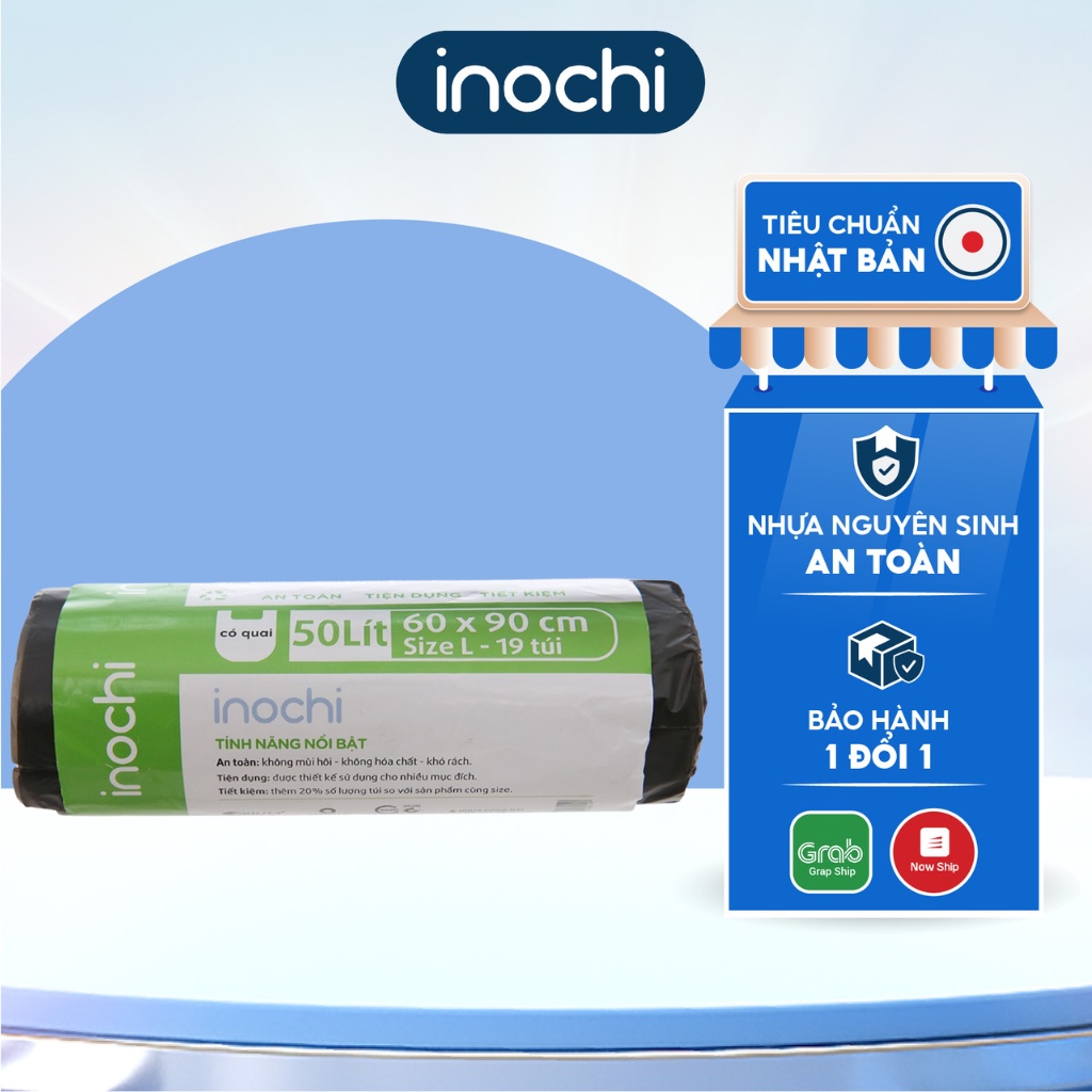 Túi Rác Tự Huỷ Inochi Có Quai Tiện Dụng 50L-Dạng Cuộn Màu Đen -Dài Hơn 20% So Với Sản Phẩm Cùng Size
