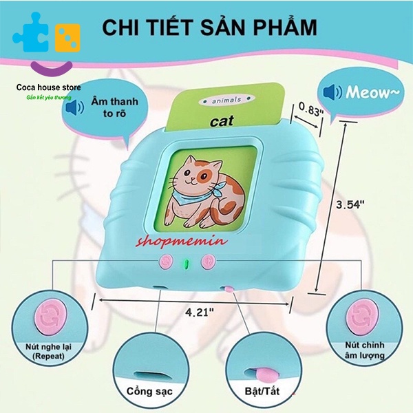 Máy đọc thẻ Tiếng Anh - đồ chơi giáo dục cho bé phát triển ngôn ngữ Flashcard mèo con an toàn cho bé