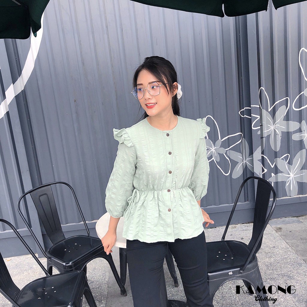 Áo kiểu tay cánh tiên rút eo KAMONG A050