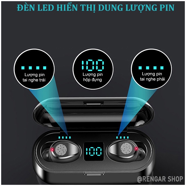 Tai nghe Bluetooth AMOI F9 TWS 5.0 bản QUỐC TẾ không dây cảm ứng chống nước IPX5, chống ồn tích hợp sạc dự phòng 2000mAh