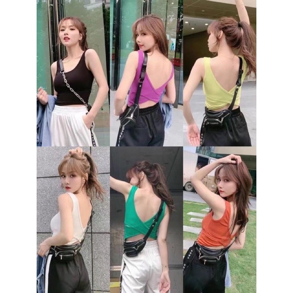 Áo Ba lỗ croptop xinh kèm mút đan dây chéo lưng _ Áo Bra Tập gym , Yoga Cá Tính phối đồ rất sang