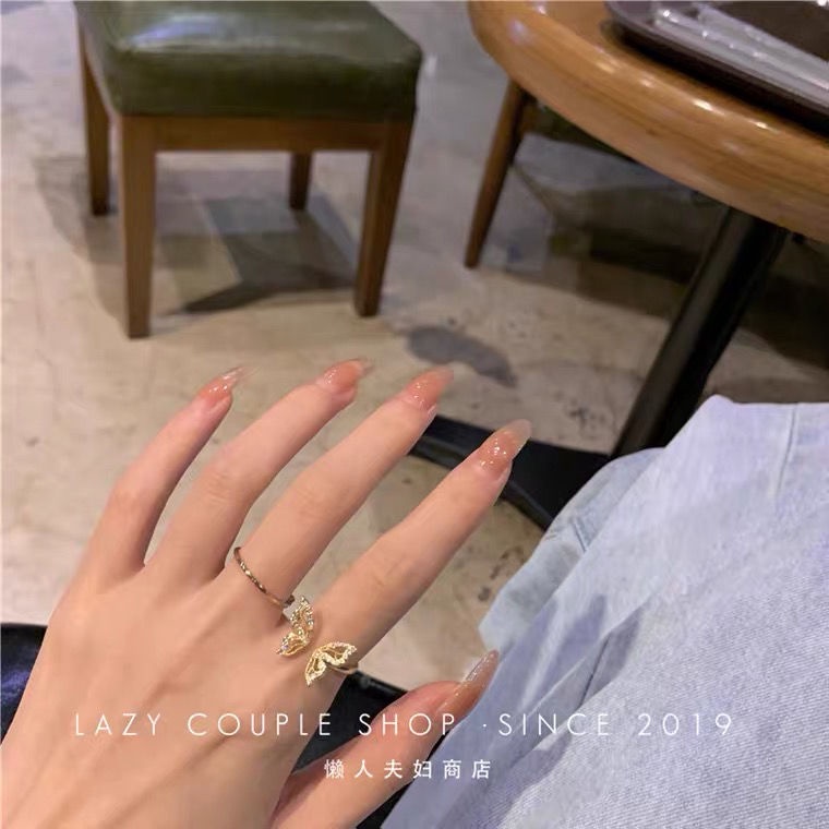 Jiashucheng Hàng Có Sẵn Nhẫn Hở Hình Bướm Đính Đá Zircon Siêu Cổ Tích Có Thể Điều Chỉnh Tinh Tế Cho Nữ