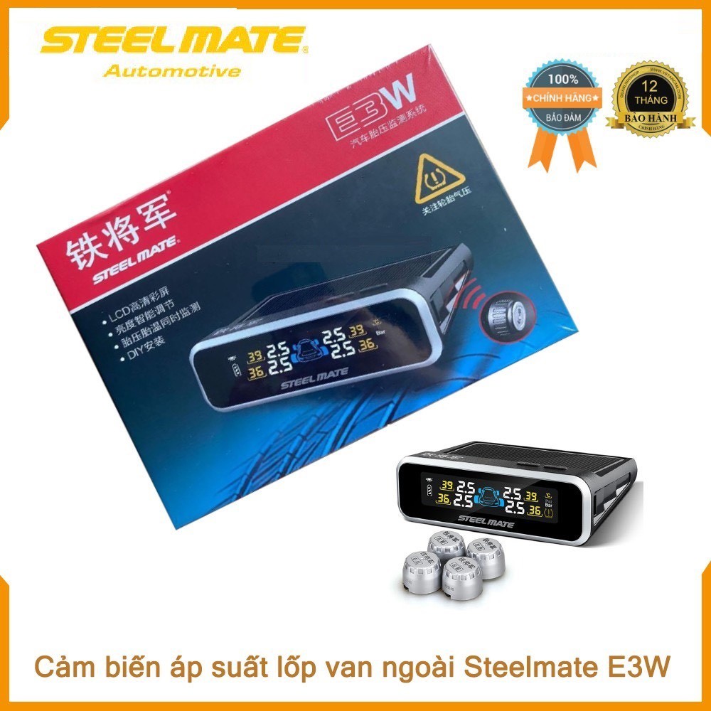 Cảm biến áp suất lốp Steelmate E3W van ngoài TPMS màn pin năng lượng mặt trời ren kim loại đồng dễ dàng lắp đặt
