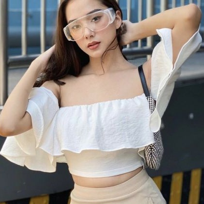 Áo bẹt vai croptop vải voan dày mịn kèm hình thật 100%