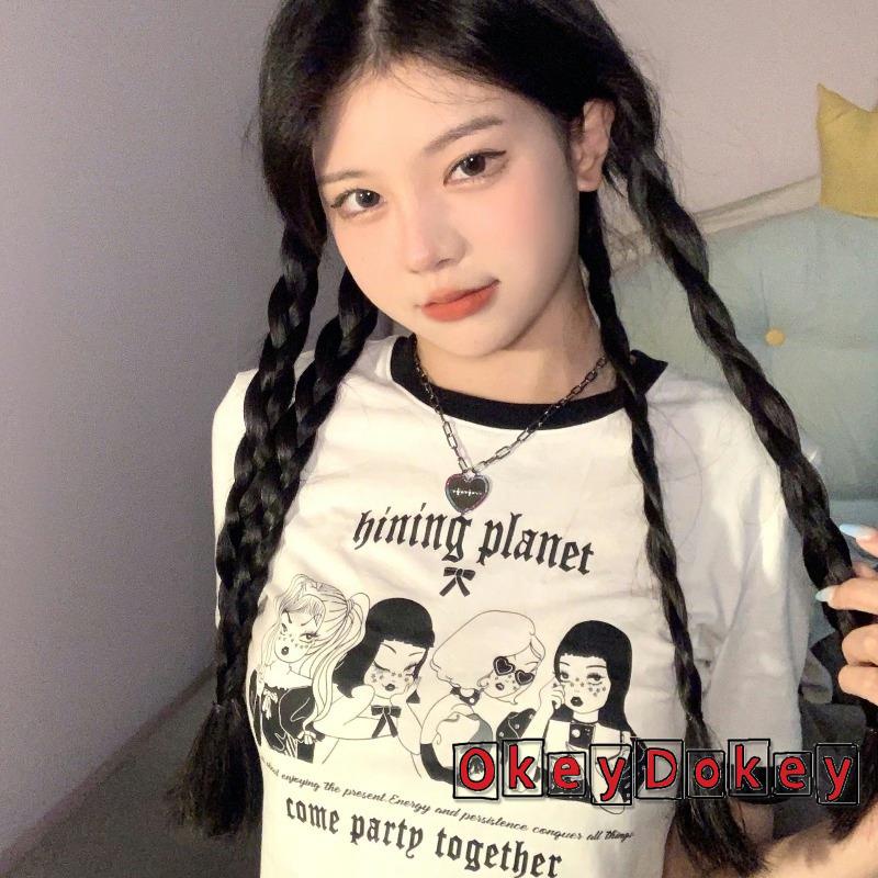 Áo Thun Crop Top Tay Ngắn Cổ Tròn In Họa Tiết Nhân Vật Hoạt Hình Cho Nữ