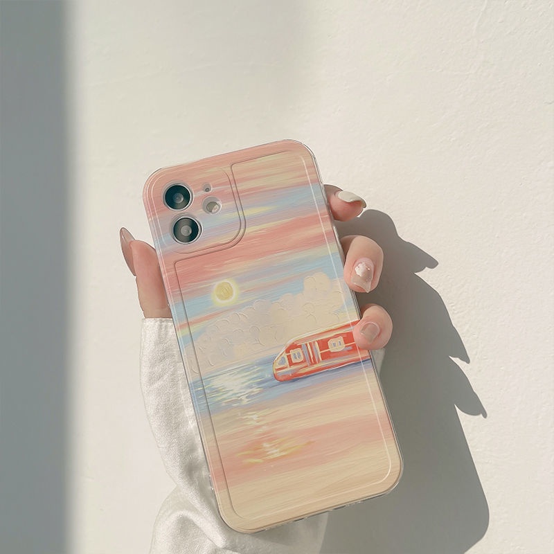 Ốp điện thoại silicone họa tiết mặt trăng/ hoàng hôn thích hợp cho iPhone 12 13 11 Pro Max X XS Max XR 7 8 Plus