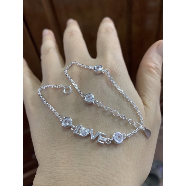 Lắc chân chữ Love phối nụ đá cz bạc chuẩn đẹp dày dặn NGỌC MẬU