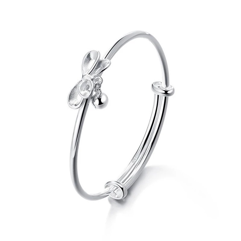 Vòng Đeo Tay Tự Làm Đính Chuông Và Nơ Màu Bạc Dễ Thương Phong Cách Hàn Quốc